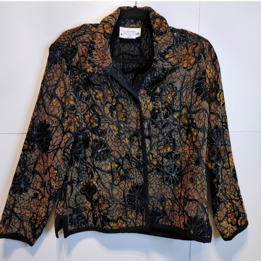 Vintage Embroidered Metallic Lace Blazer Jacket Boho Festival Medium - Picture 5 of 8
